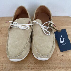 OluKai Ka'a Driver Loafer Shoes Men 10.5 Golden Sand Suede Lace Up Leather